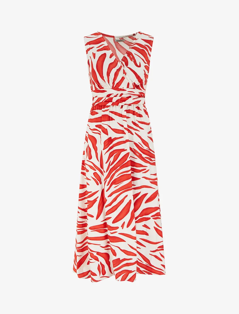 Kleid mit fantasievollem Druck und Wickelausschnitt - Rot