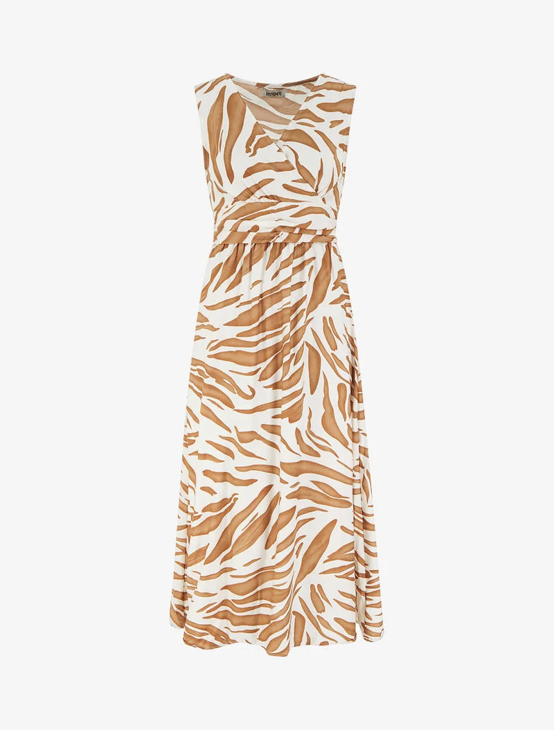 Kleid mit fantasievollem Druck und Wickelausschnitt - Kamel