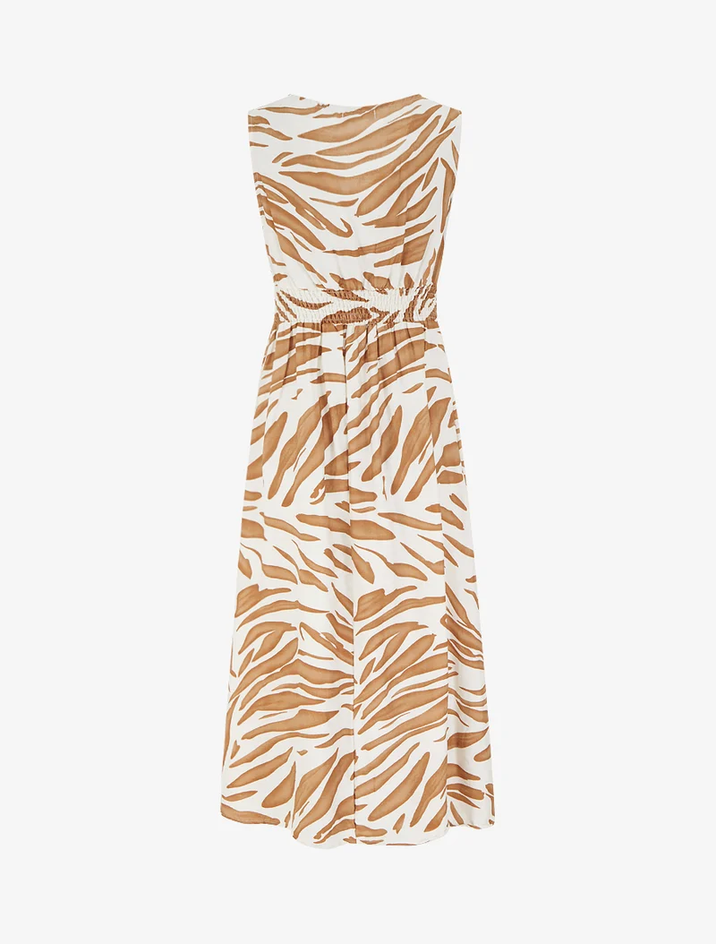 Kleid mit fantasievollem Druck und Wickelausschnitt - Kamel