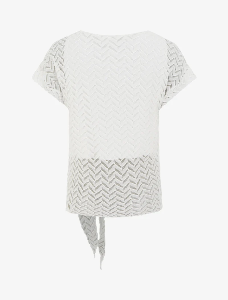 Chevron-Stil Kurzarmstricktop - Weiß