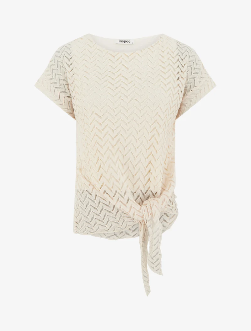 Chevron-Stil Kurzarmstricktop - Beige