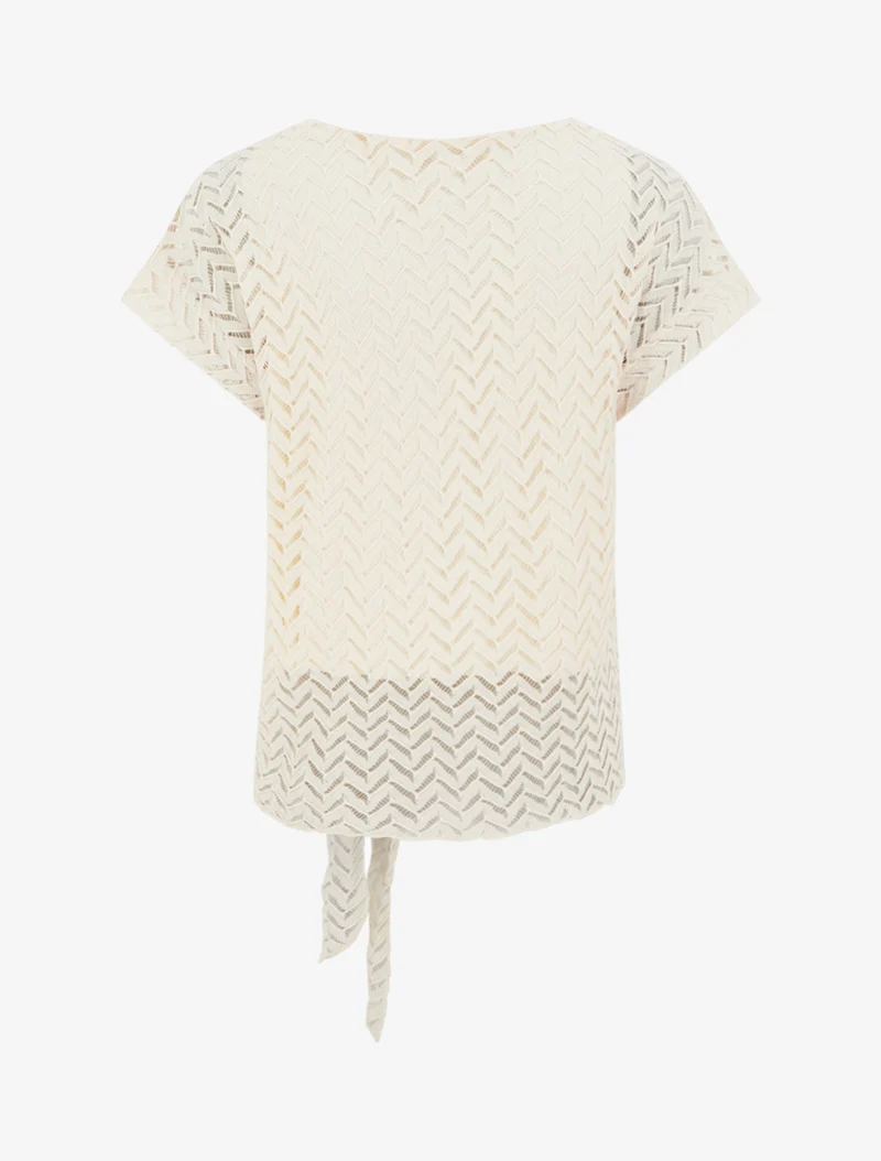 Chevron-Stil Kurzarmstricktop - Beige