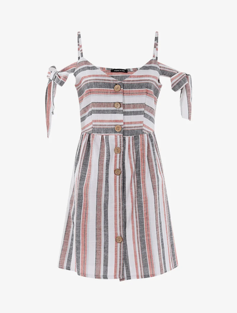 Kleid aus Leinenmischung mit Knotenträgern - Rot/Schwarz/Weiß