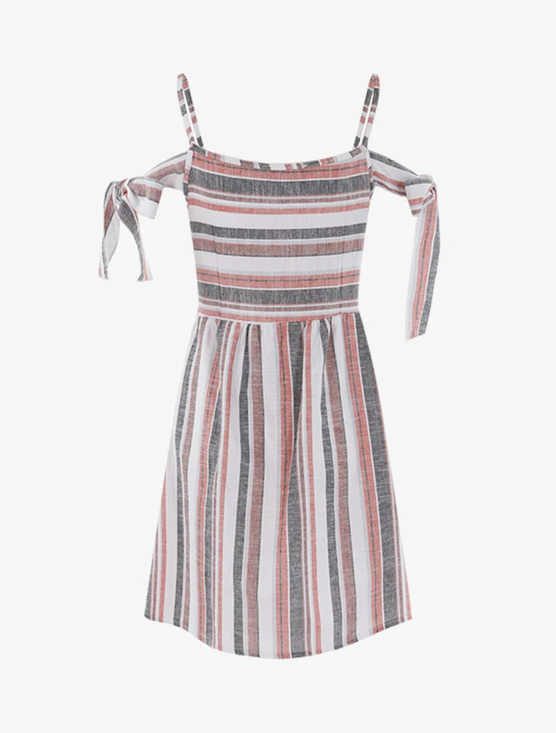 Kleid aus Leinenmischung mit Knotenträgern - Rot/Schwarz/Weiß