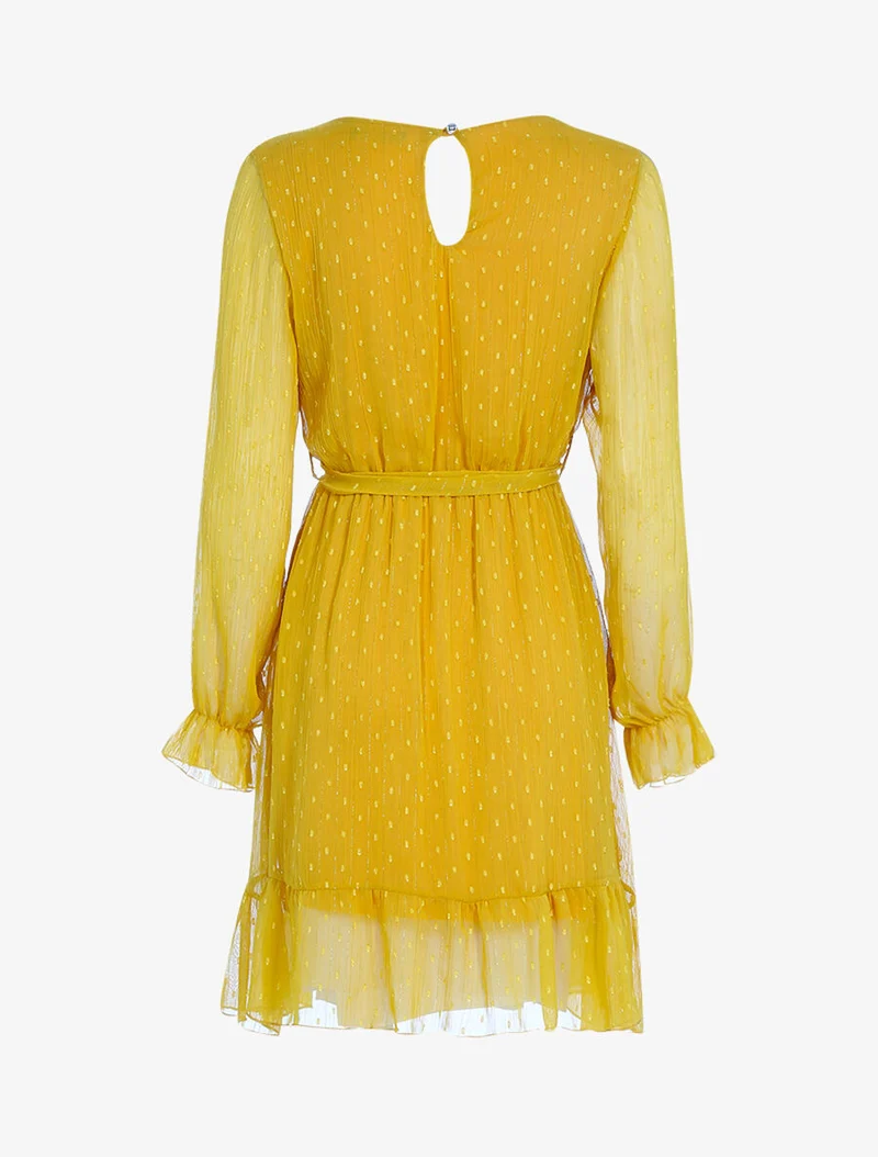 Kleid mit gestickten Punkten - Senf