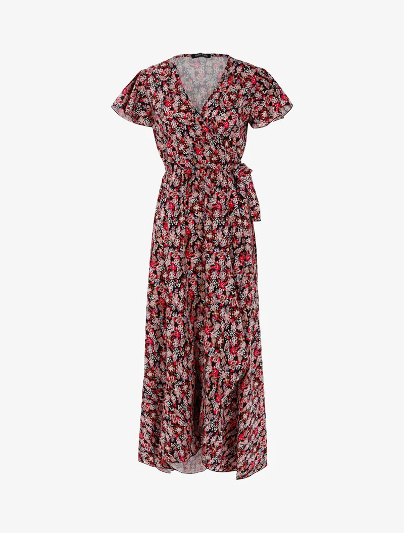 Kleid mit grafischem Blumenmuster - Schwarz