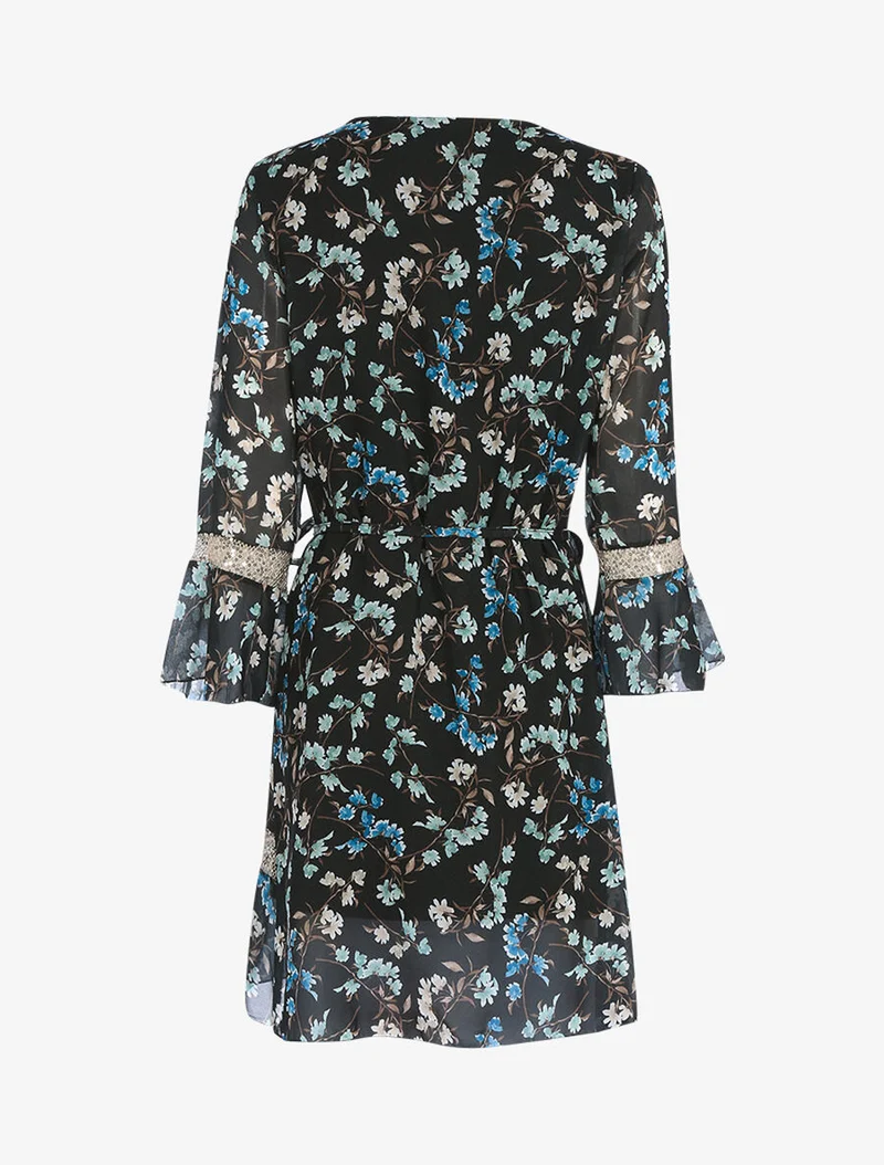 Kleid mit ländlichem Druck und Pailletten - Schwarz