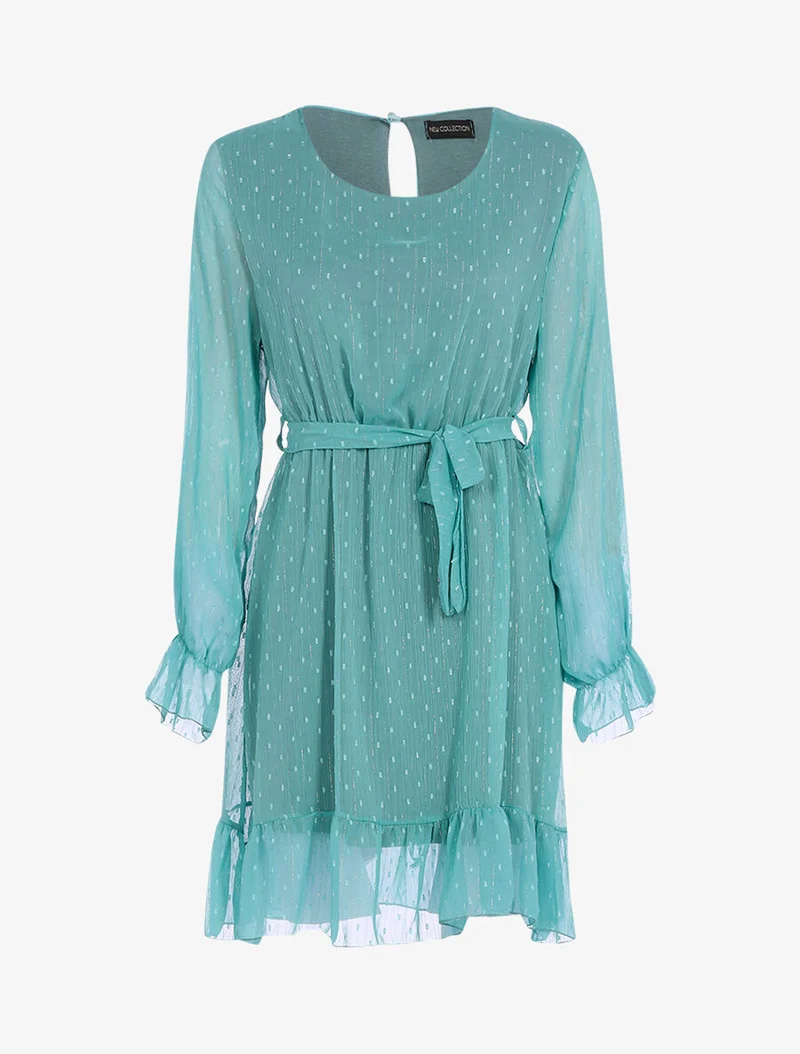 Kleid mit gestickten Punkten - Türkis