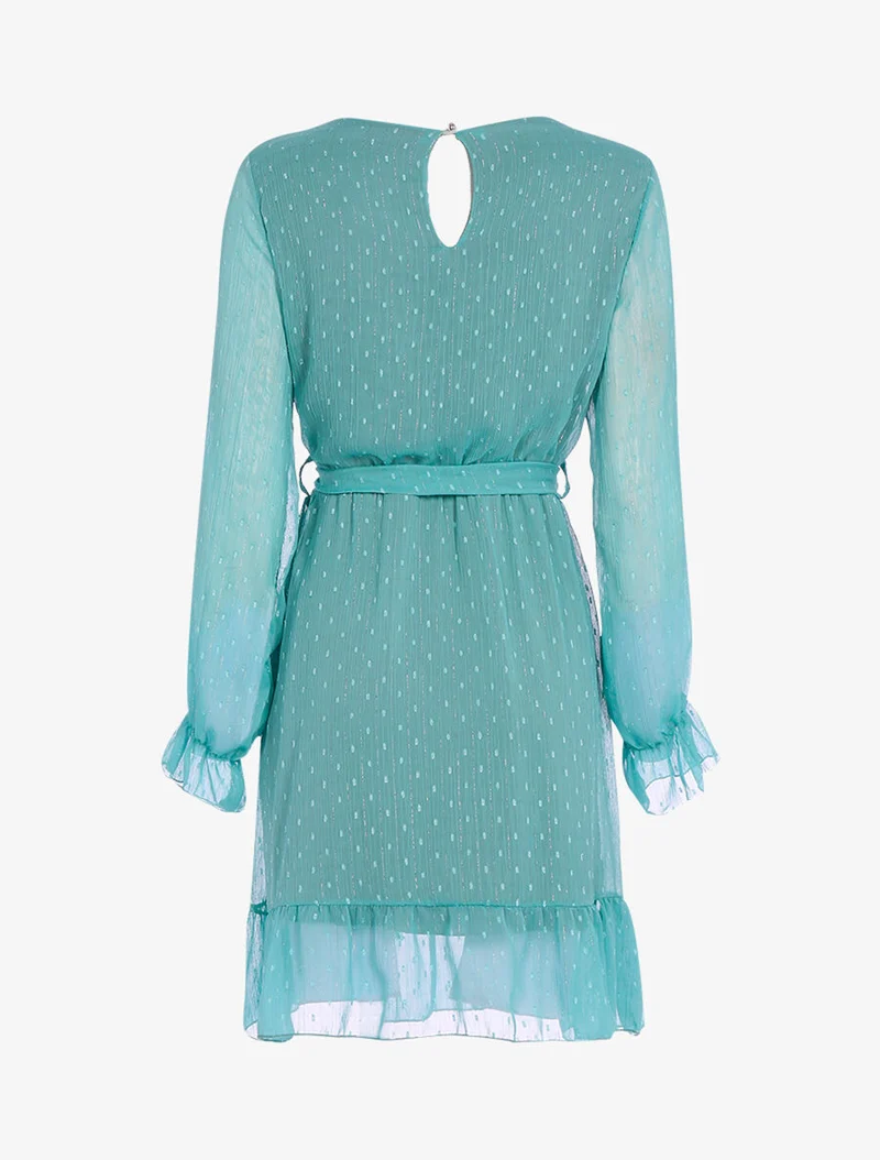 Kleid mit gestickten Punkten - Türkis