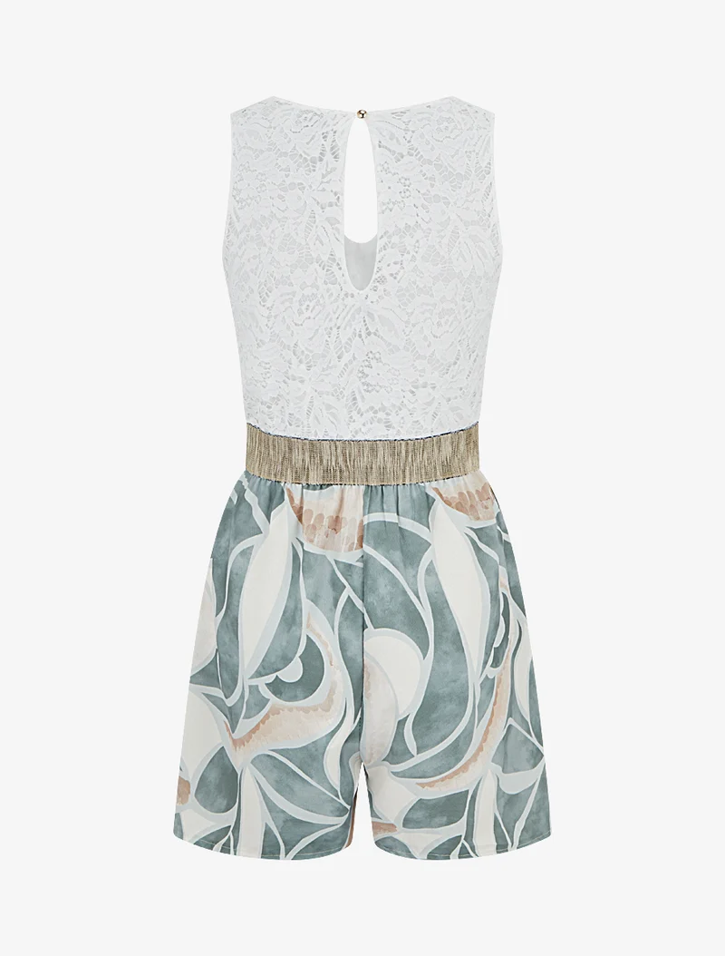 Spitzen- und grafisch bedruckter Jumpsuit - Kaki