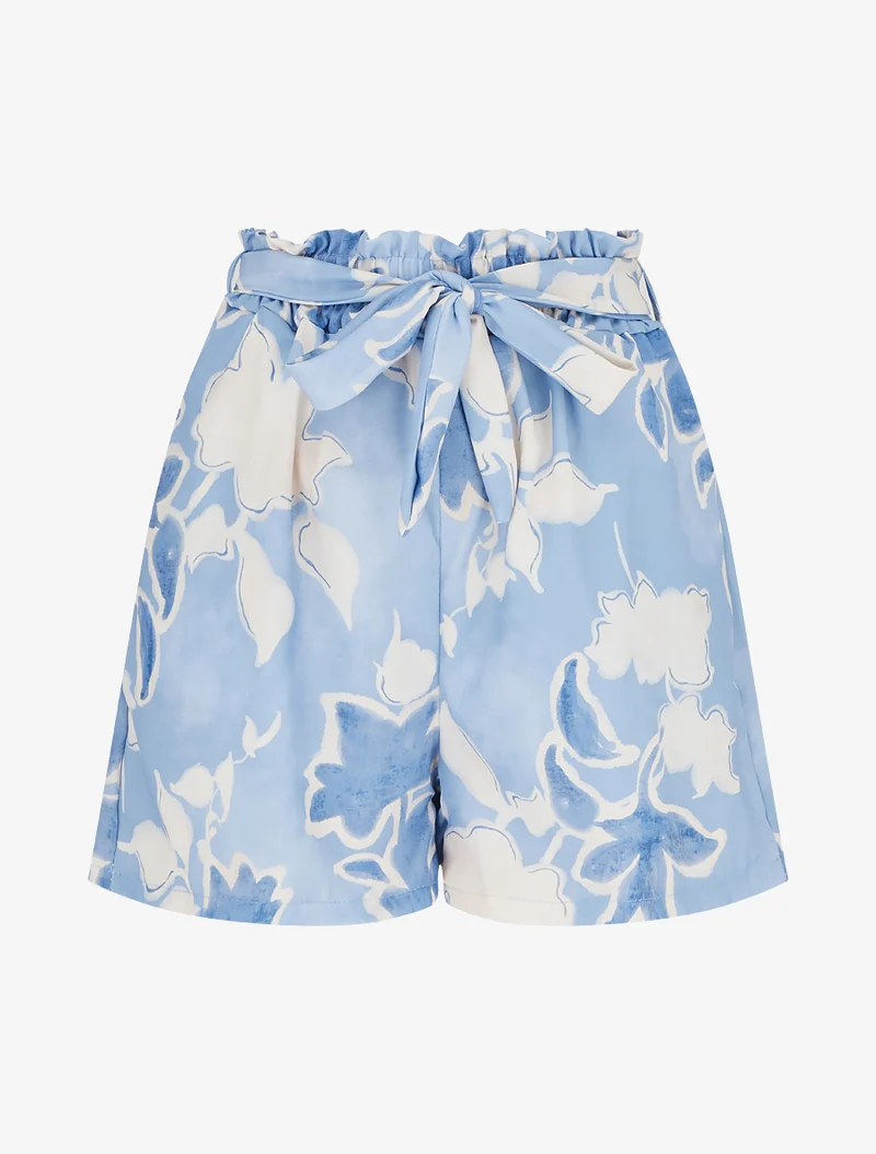 Fließende Shorts mit Blumenmuster - Himmelblau