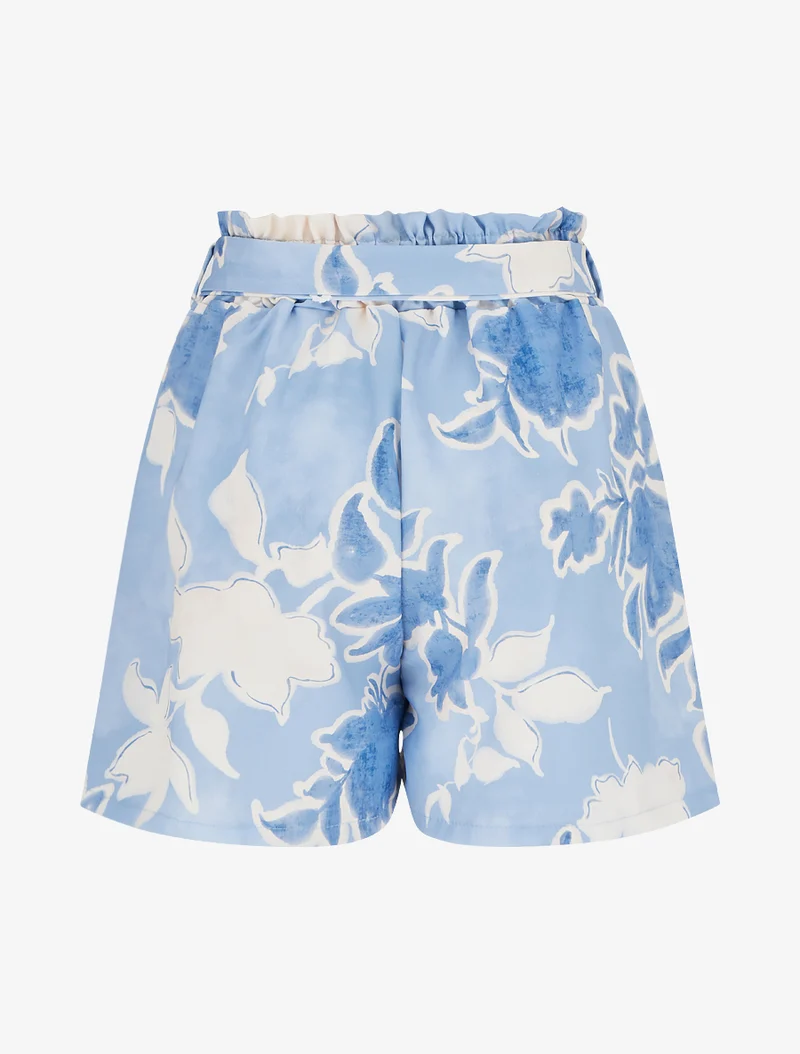Fließende Shorts mit Blumenmuster - Himmelblau