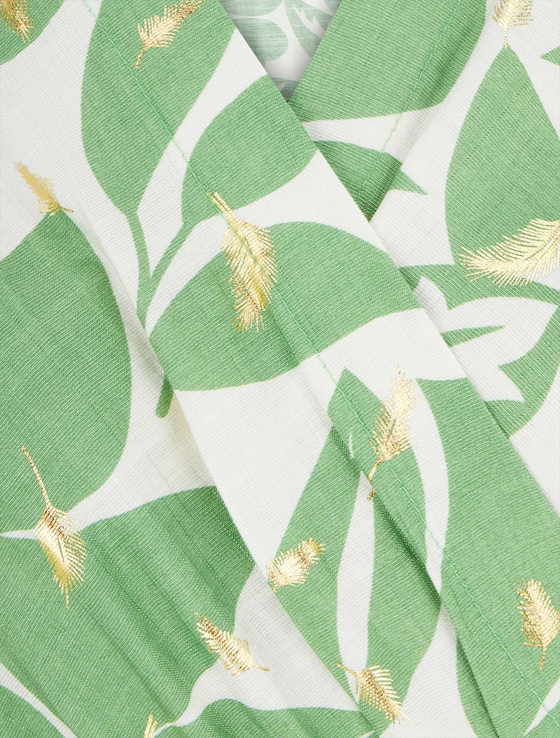Midikleid mit Blattdruck und schimmernd - Grün