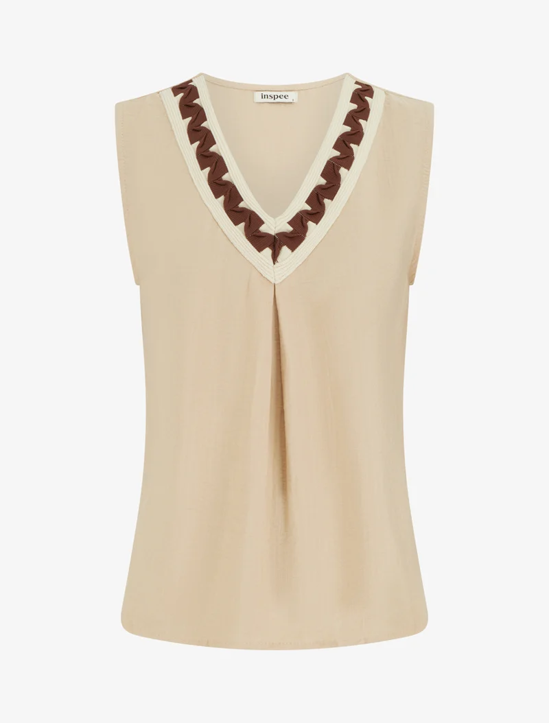 Ärmelloses Top mit stilisiertem V-Ausschnitt - Beige