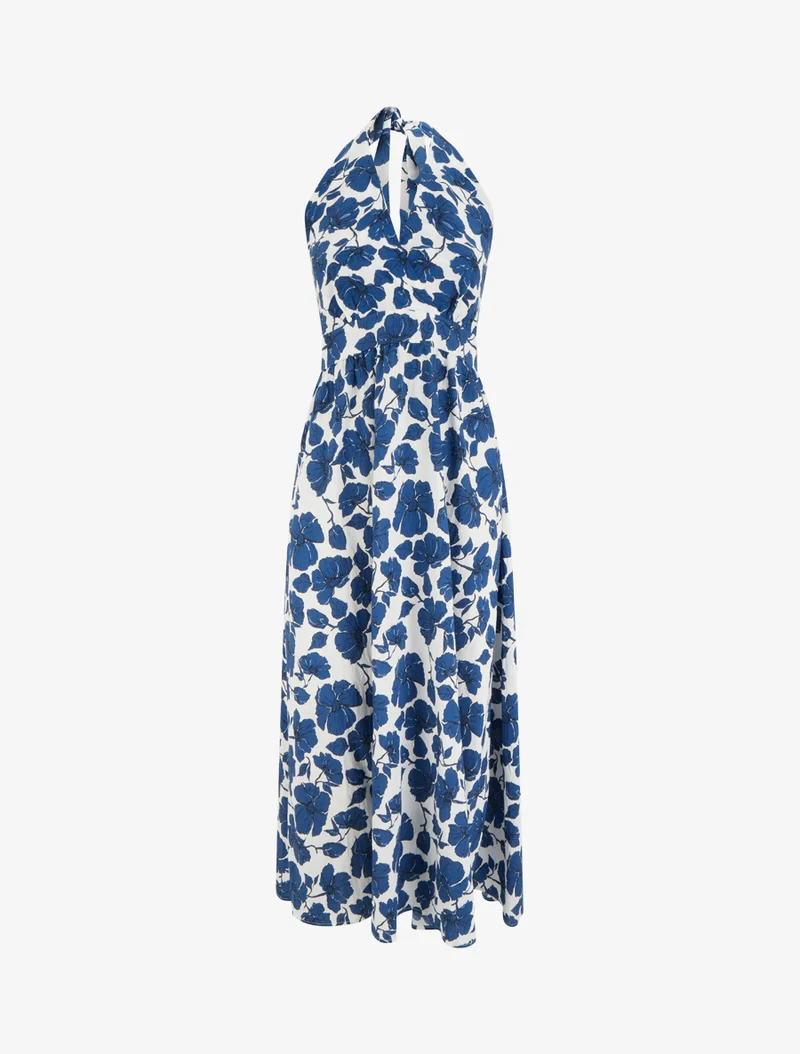 Rückenfreies, langes Kleid mit Blumenmuster - Marine