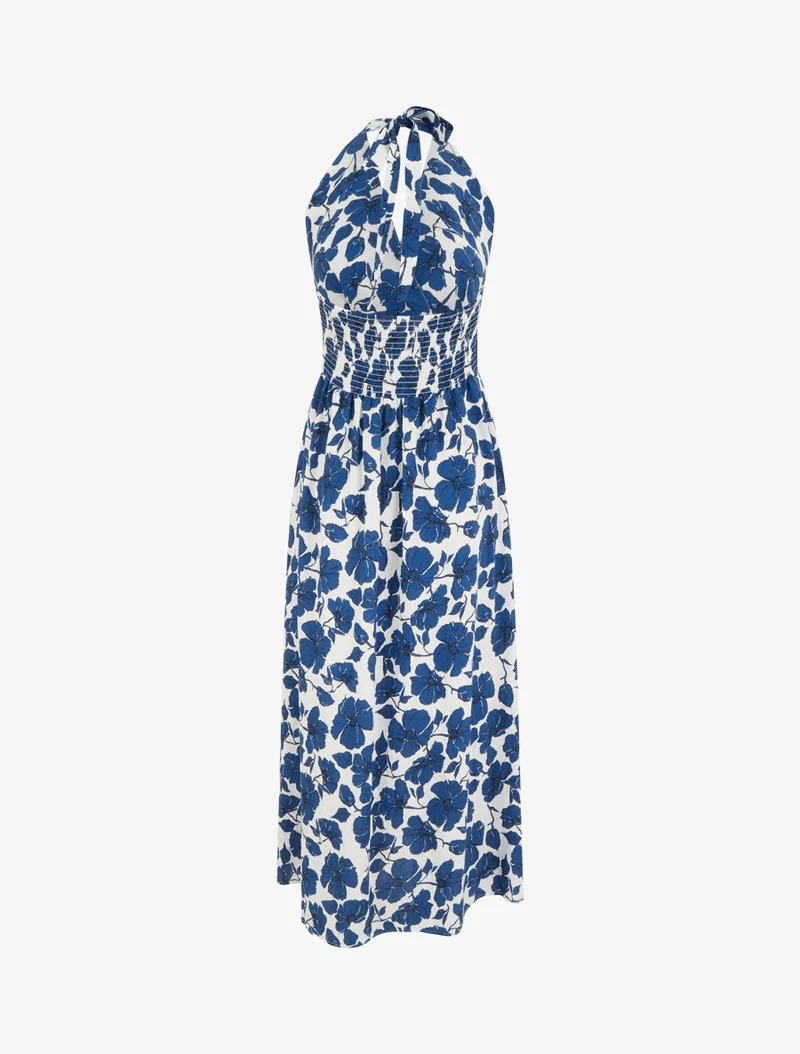 Rückenfreies, langes Kleid mit Blumenmuster - Marine