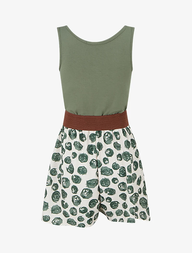 Gürtelter Jumpsuit mit Rosenmuster - Kaki