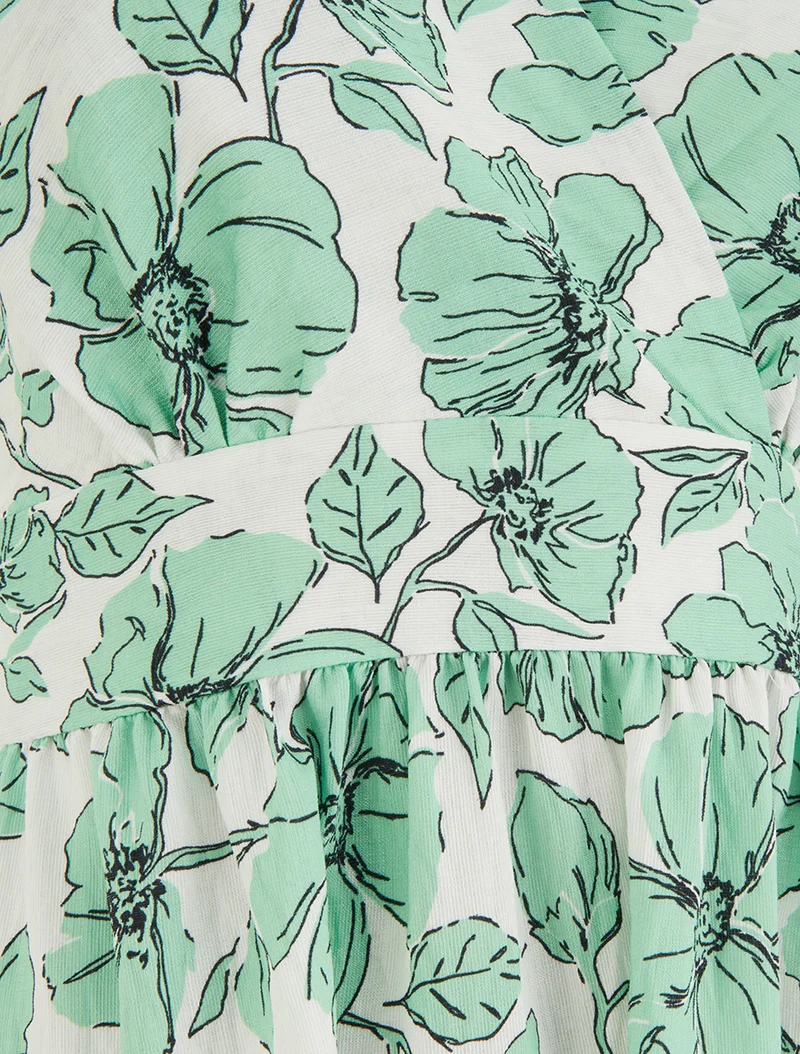 Rückenfreies, langes Kleid mit Blumenmuster - Minzegrün