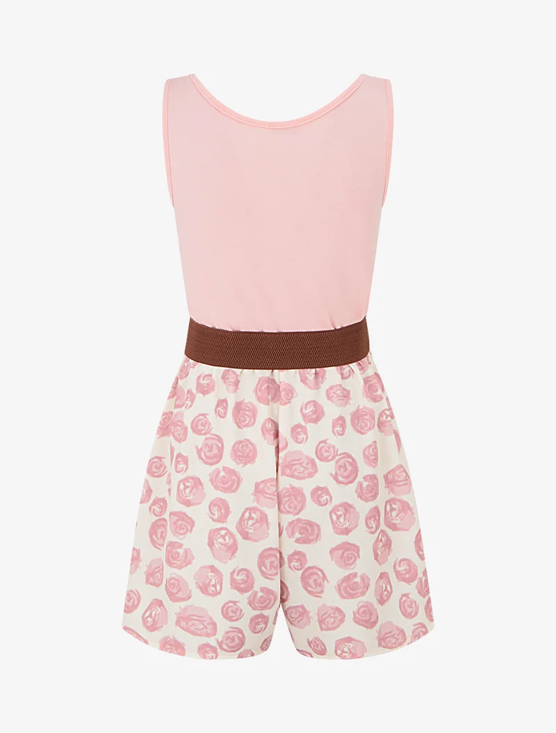 Gürtelter Jumpsuit mit Rosenmuster - Rose