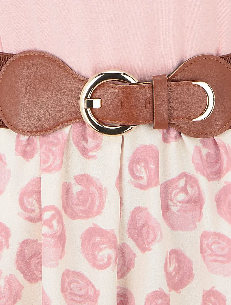 Gürtelter Jumpsuit mit Rosenmuster - Rose