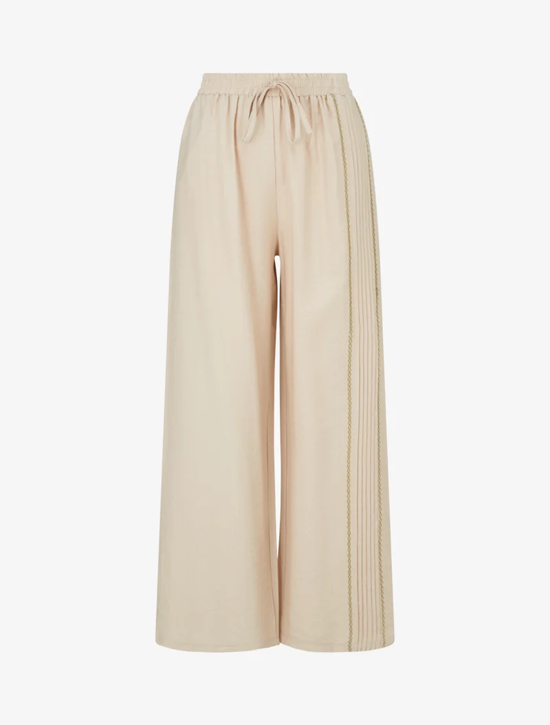 Weite Hose mit Faltendetail - Beige