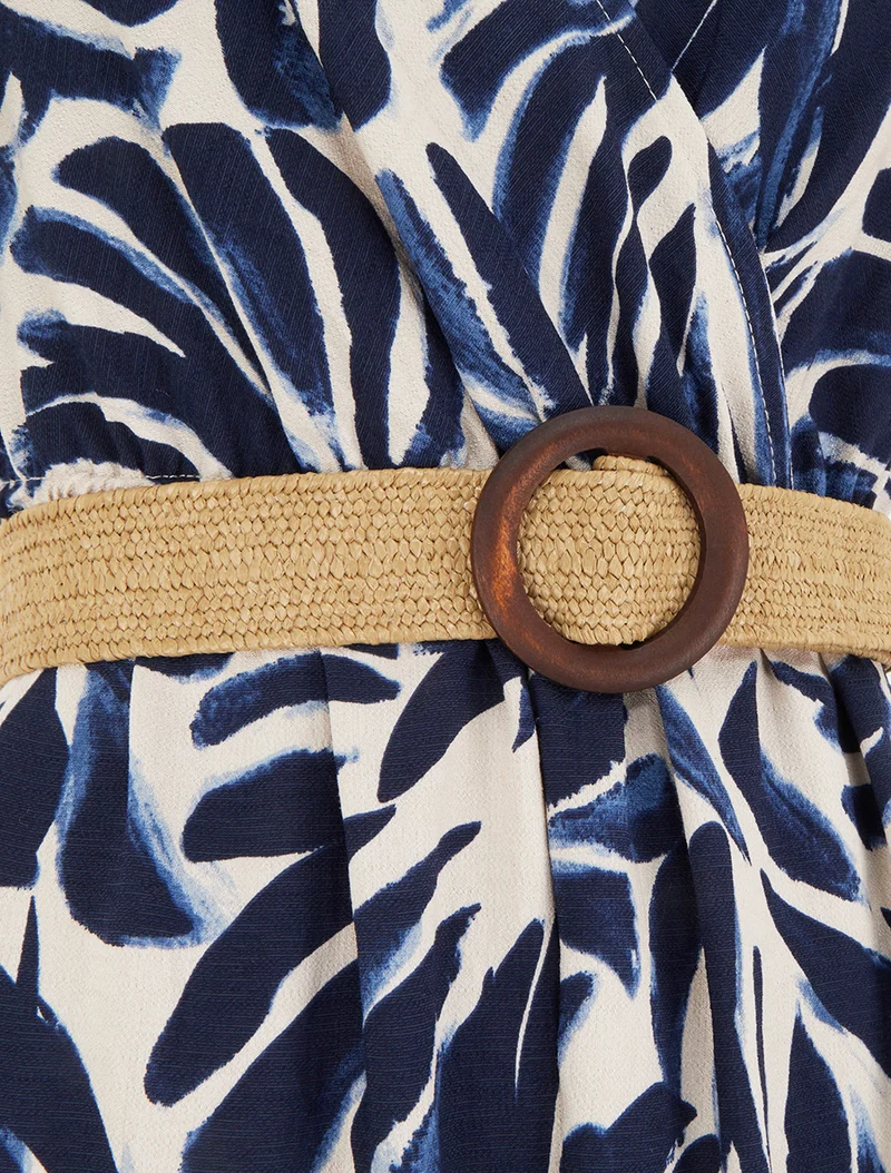Langes Kleid mit Fantasiemuster und Wickelausschnitt - Marine