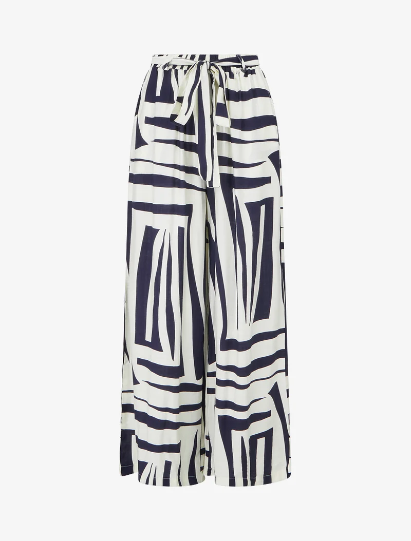 Weit geschnittene Hose mit elastischem Bund und grafischem Print - Marine