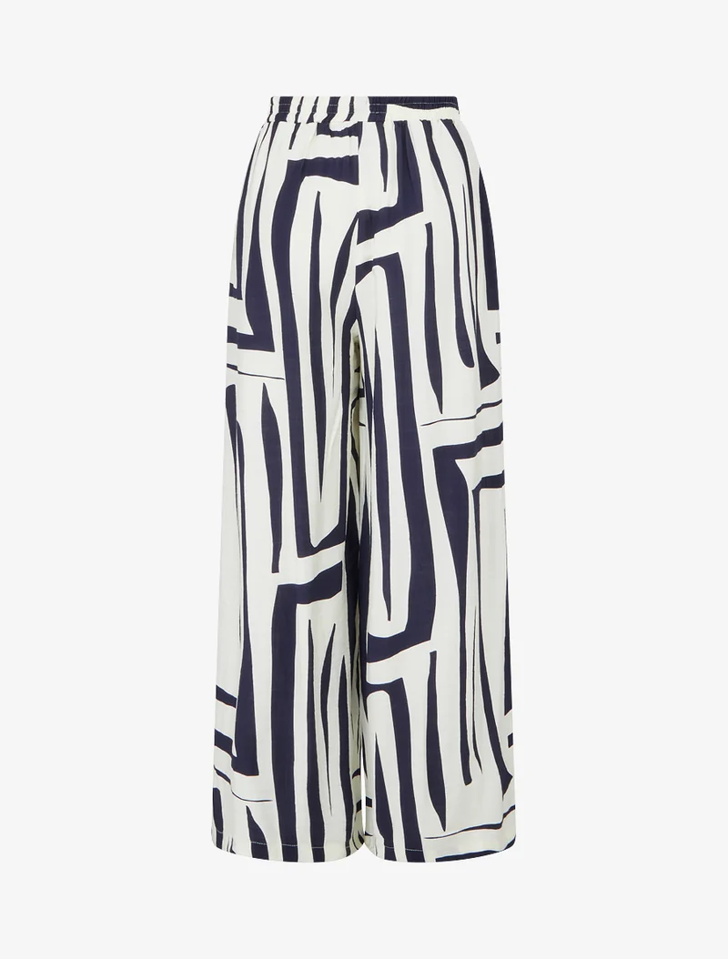 Weit geschnittene Hose mit elastischem Bund und grafischem Print - Marine