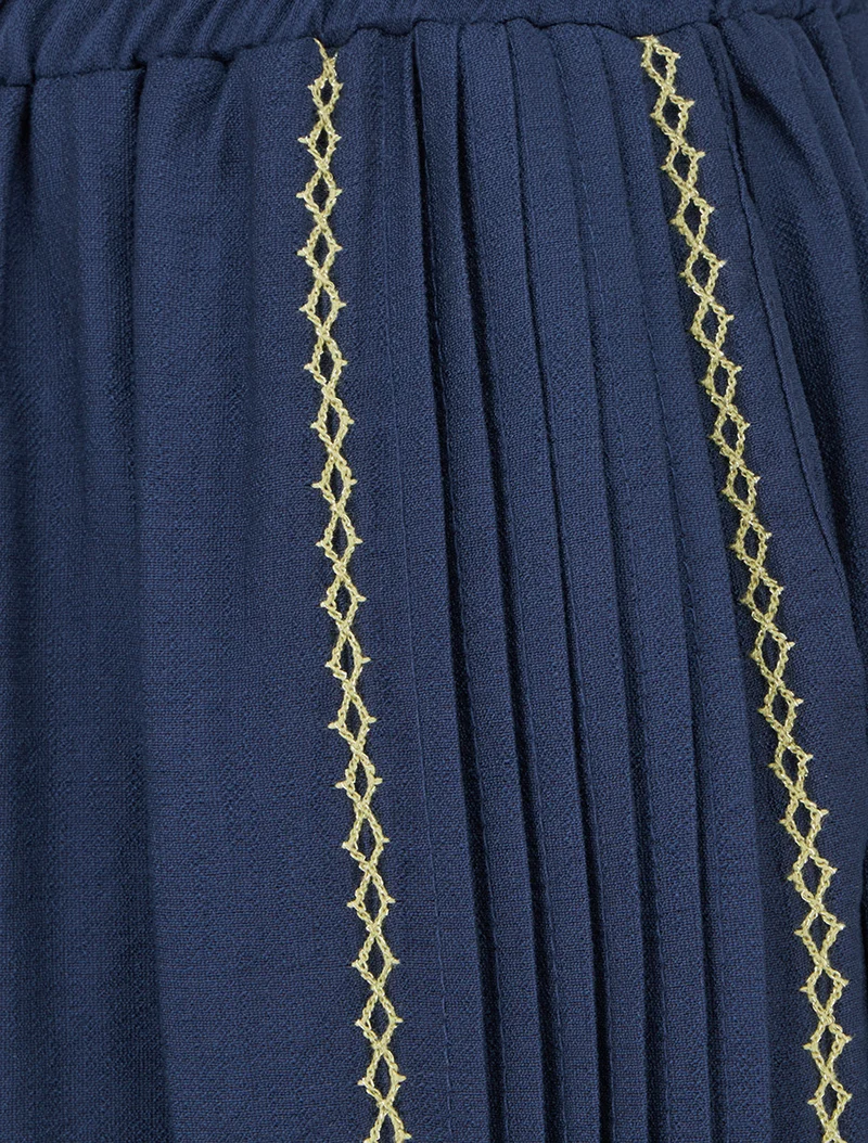 Weite Hose mit Faltendetail - Marine