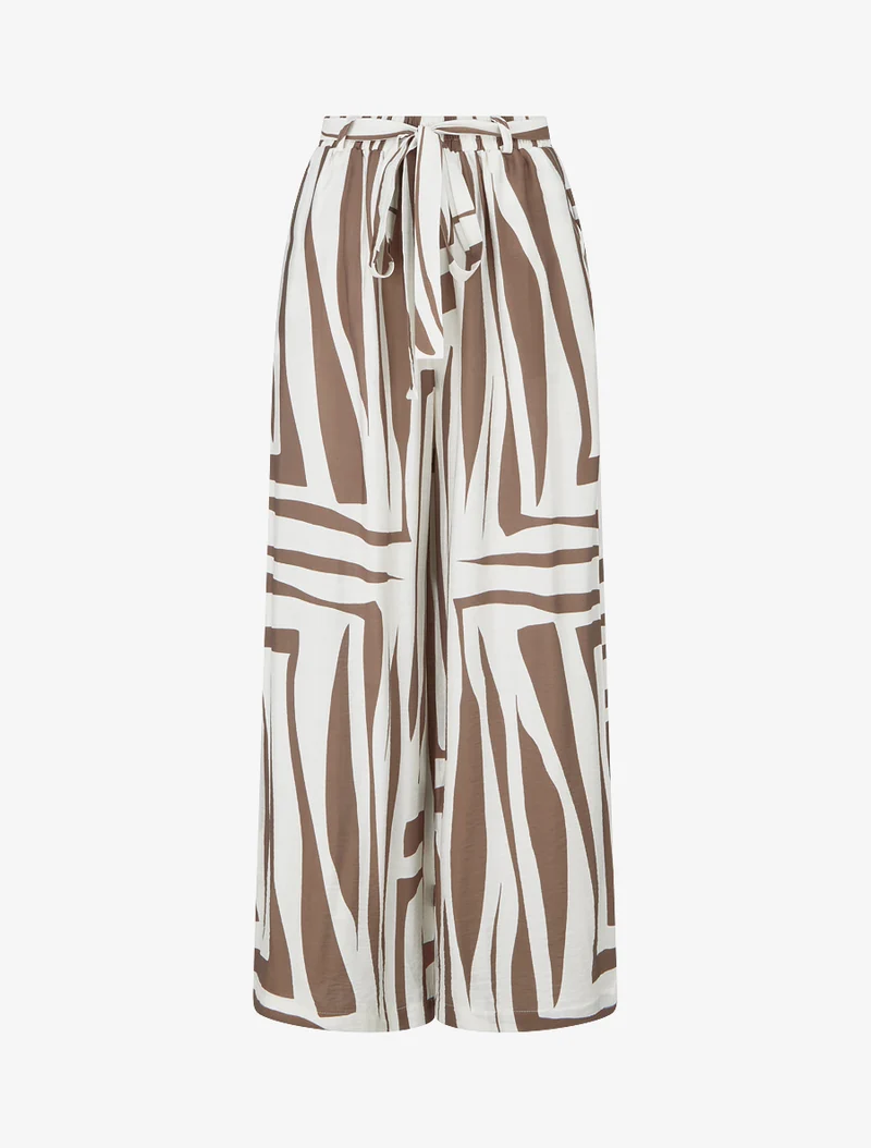 Weit geschnittene Hose mit elastischem Bund und grafischem Print - Braun