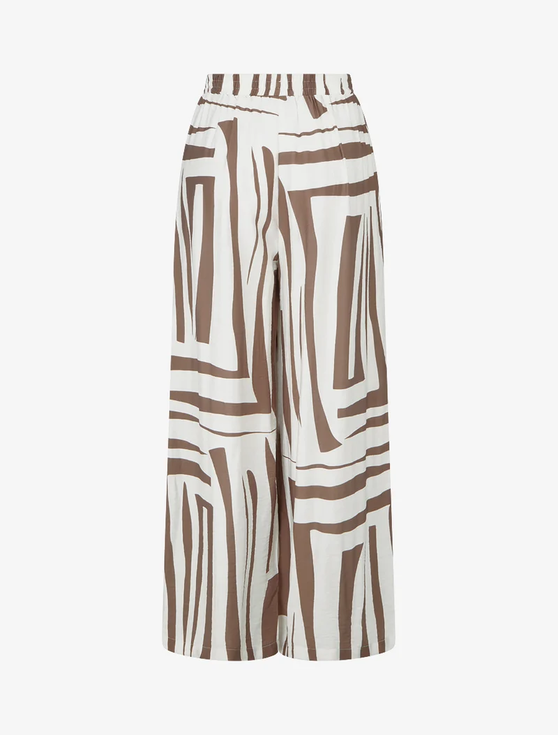 Weit geschnittene Hose mit elastischem Bund und grafischem Print - Braun