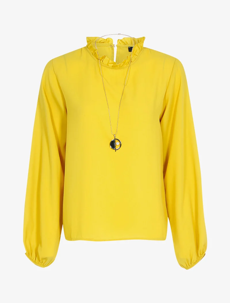 Transparente Bluse mit Rüschenkragen - Gelb