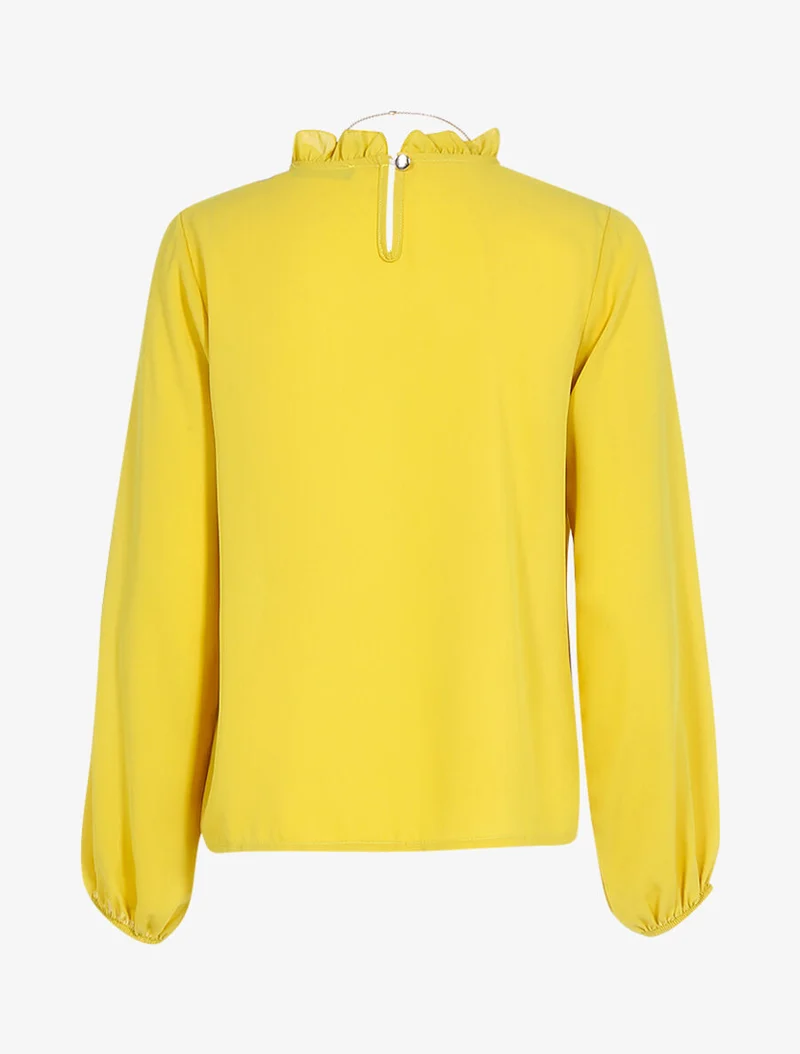 Transparente Bluse mit Rüschenkragen - Gelb