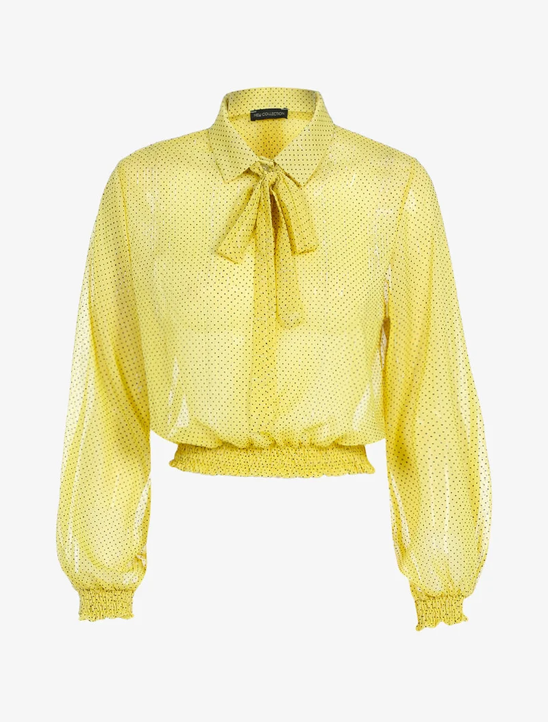 Hemdartiges Crop-Top mit Punkten - Gelb