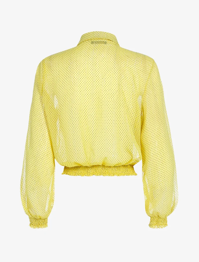 Hemdartiges Crop-Top mit Punkten - Gelb