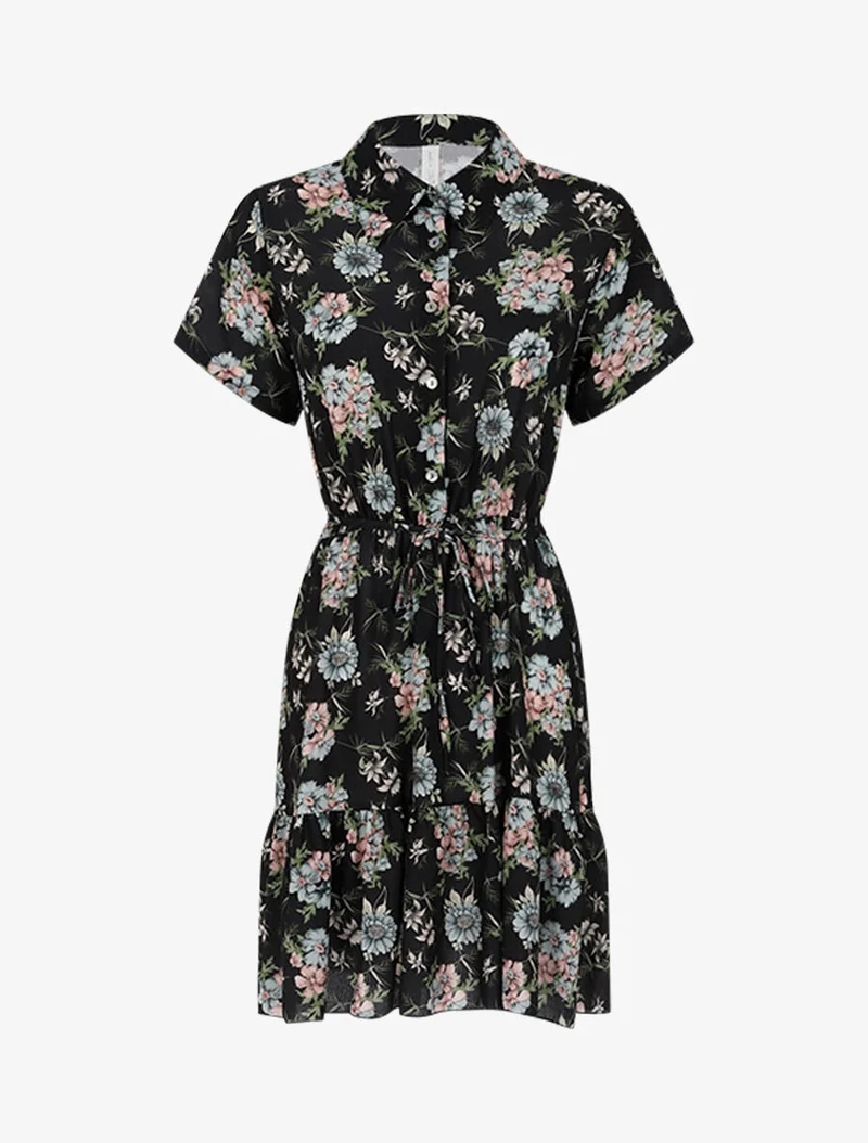 Tailliertes Kleid mit Knopfleiste am Oberteil - Schwarz