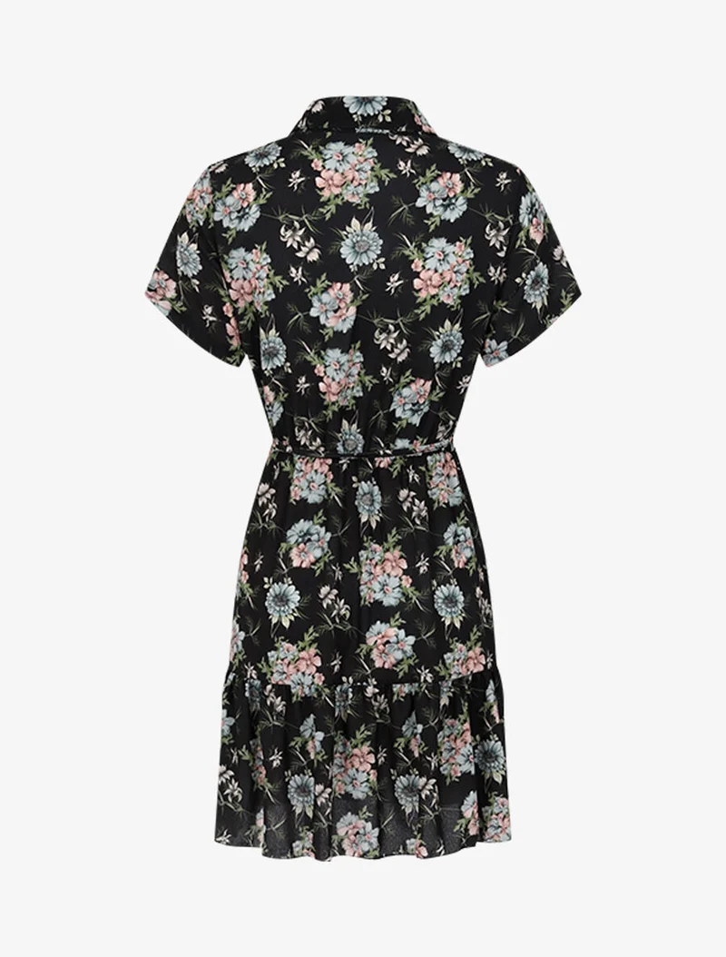 Tailliertes Kleid mit Knopfleiste am Oberteil - Schwarz