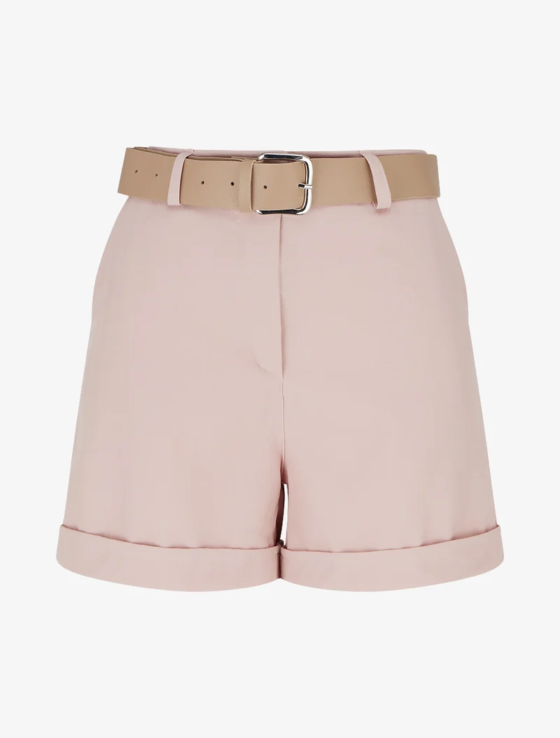 Gürtelte einfarbige Shorts mit Saum - Rose