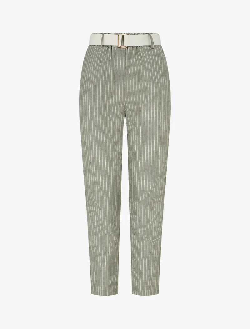 Gestreifte elastische Hose - Kaki