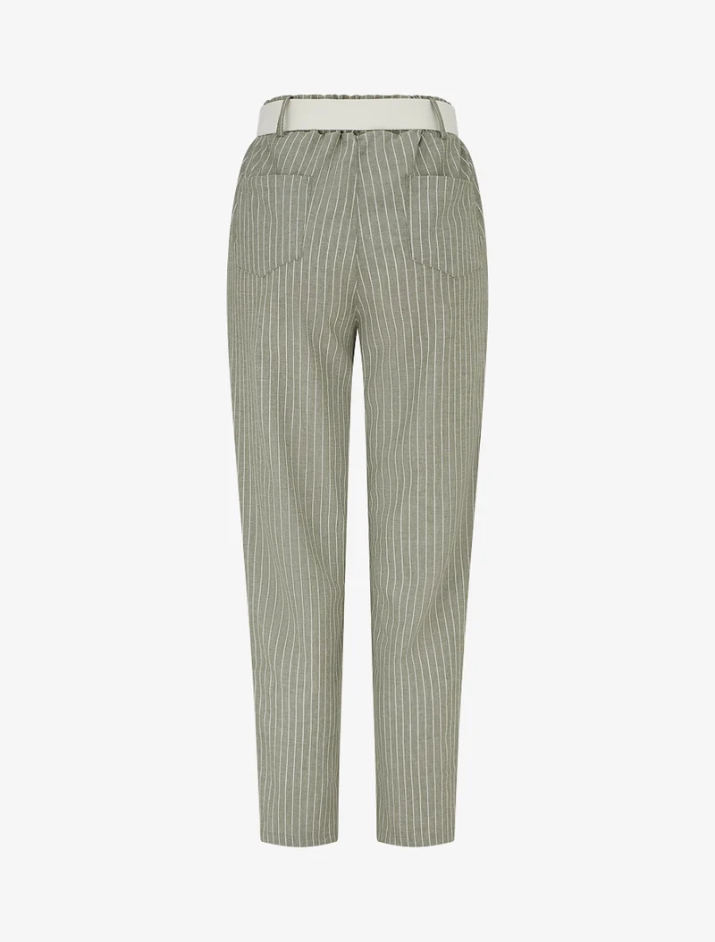Gestreifte elastische Hose - Kaki