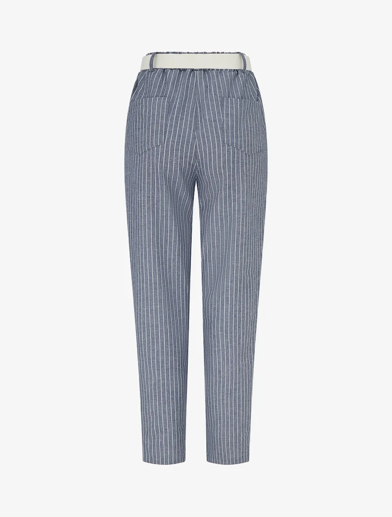 Gestreifte elastische Hose - Blaugrau