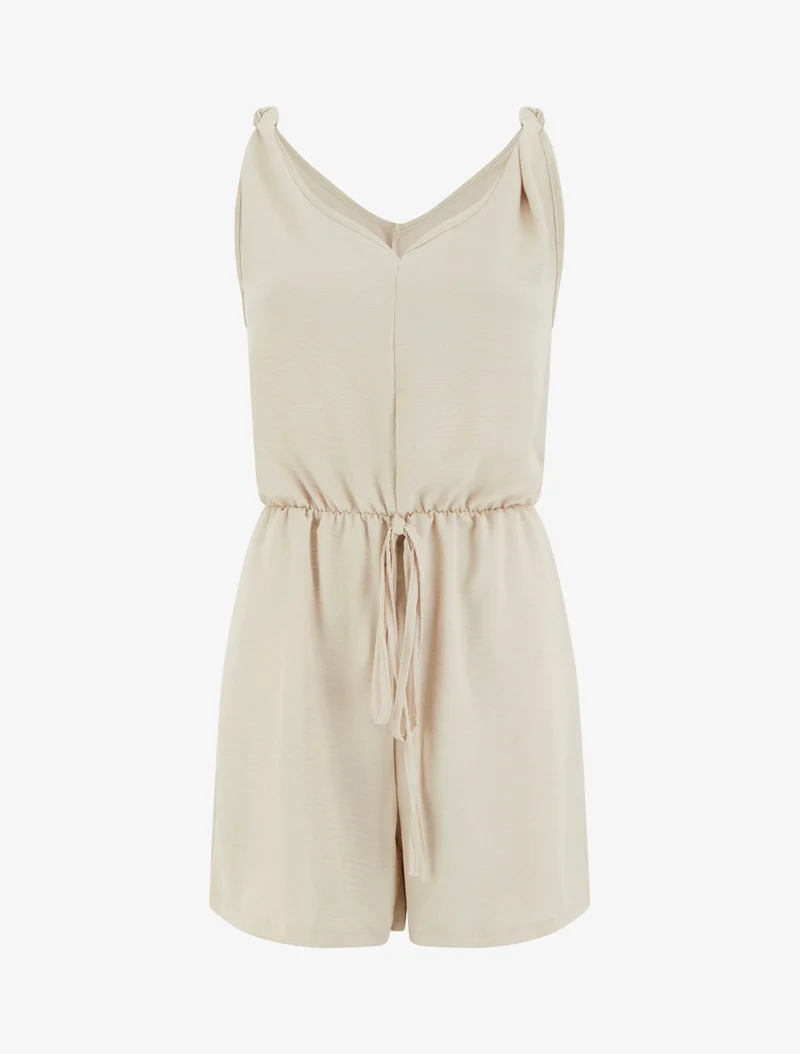 Einfarbiger Jumpsuit mit elastischer Taille - Beige