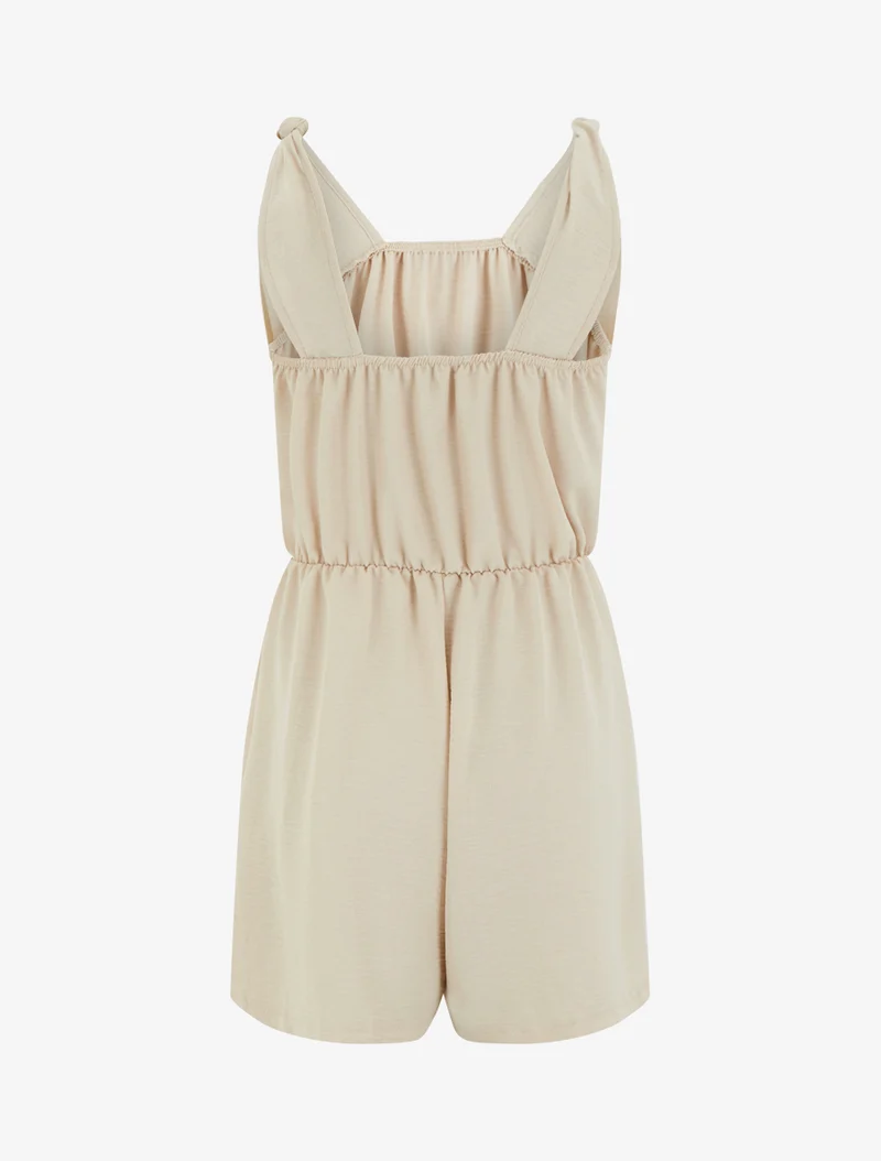 Einfarbiger Jumpsuit mit elastischer Taille - Beige
