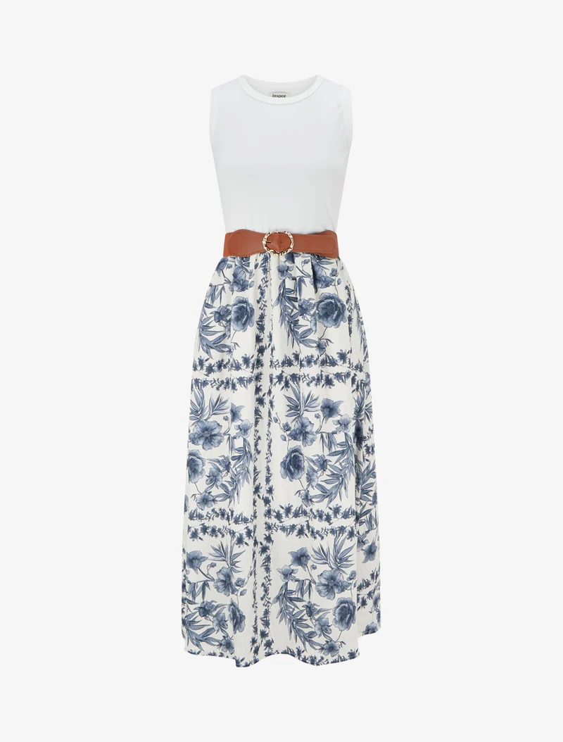 Kleid mit Blumenmuster und Taschen - Blau