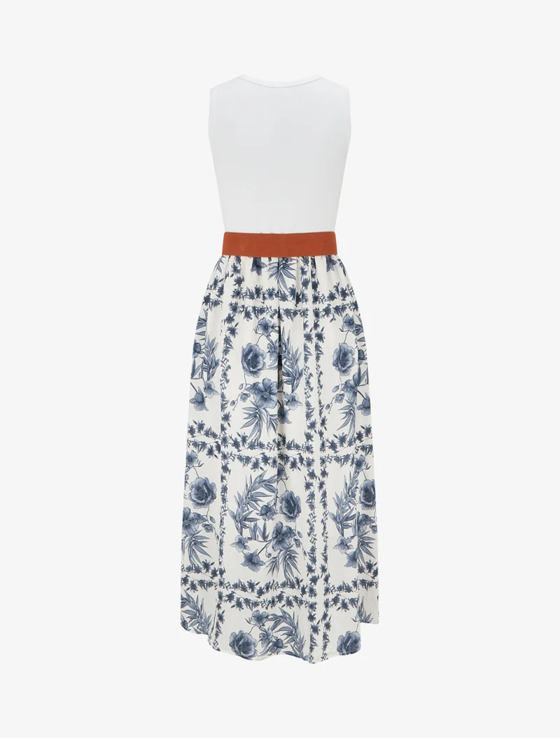 Kleid mit Blumenmuster und Taschen - Blau