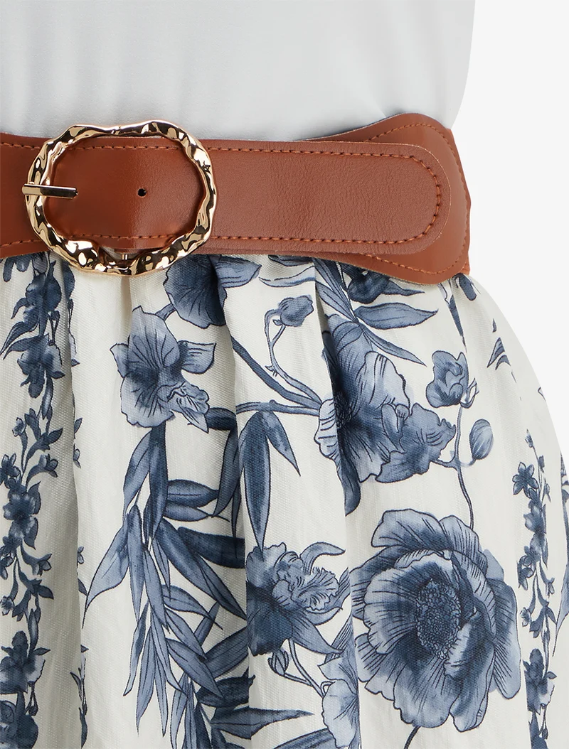 Kleid mit Blumenmuster und Taschen - Blau