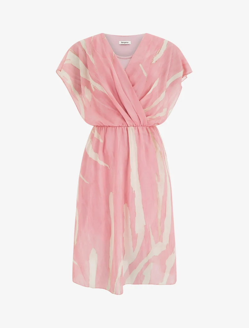 Grafisches Wickelkleid mit V-Ausschnitt - Altrosa