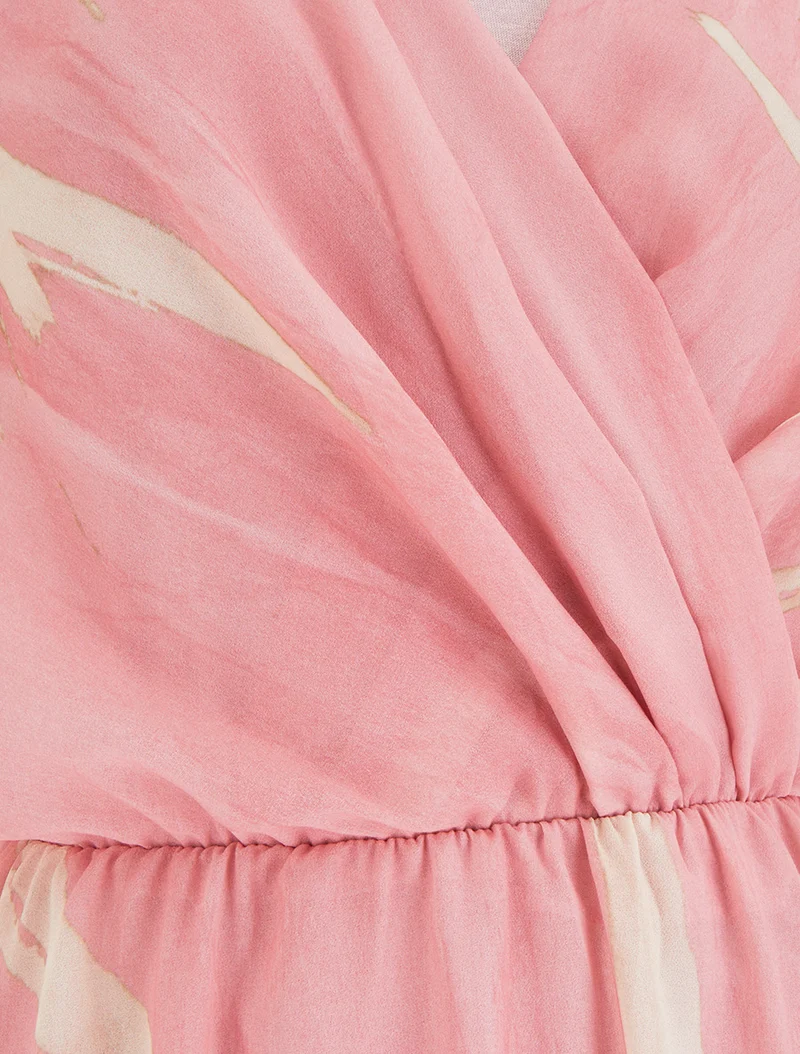 Grafisches Wickelkleid mit V-Ausschnitt - Altrosa