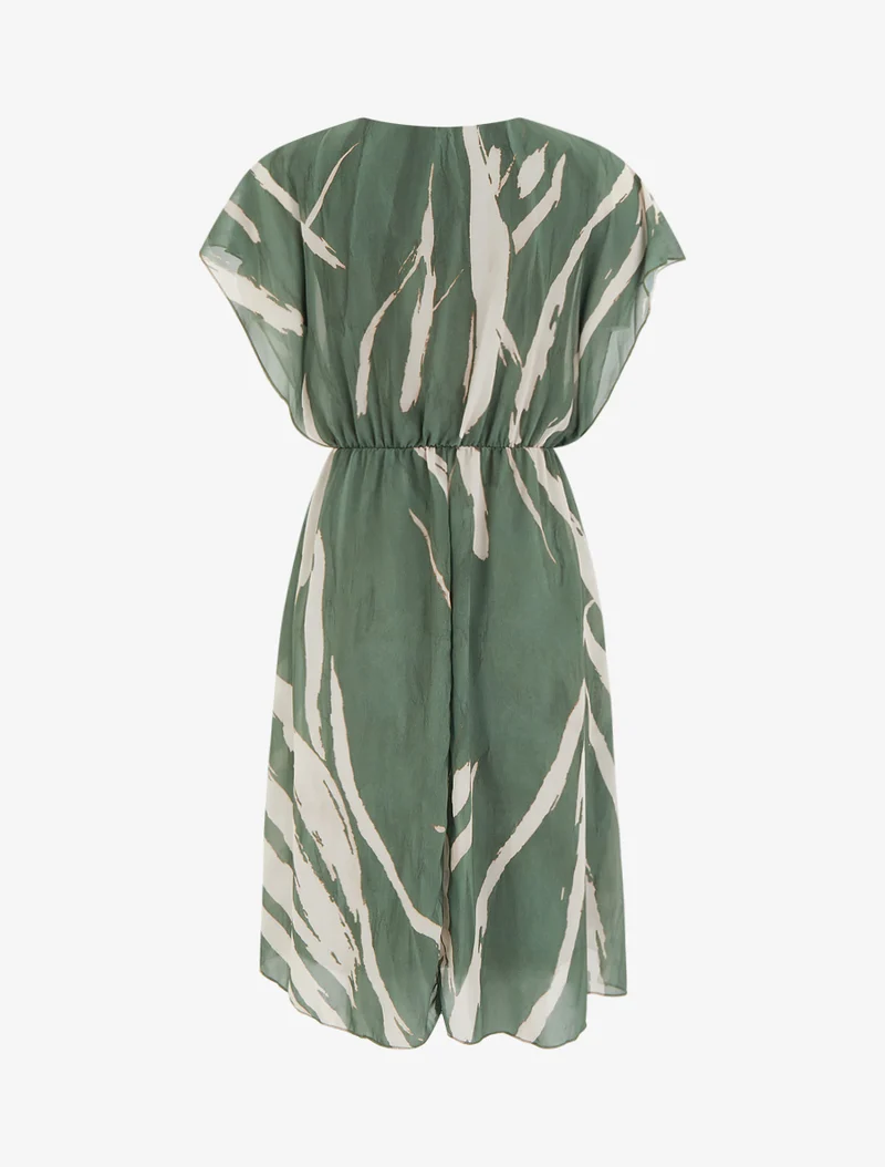 Grafisches Wickelkleid mit V-Ausschnitt - Kaki