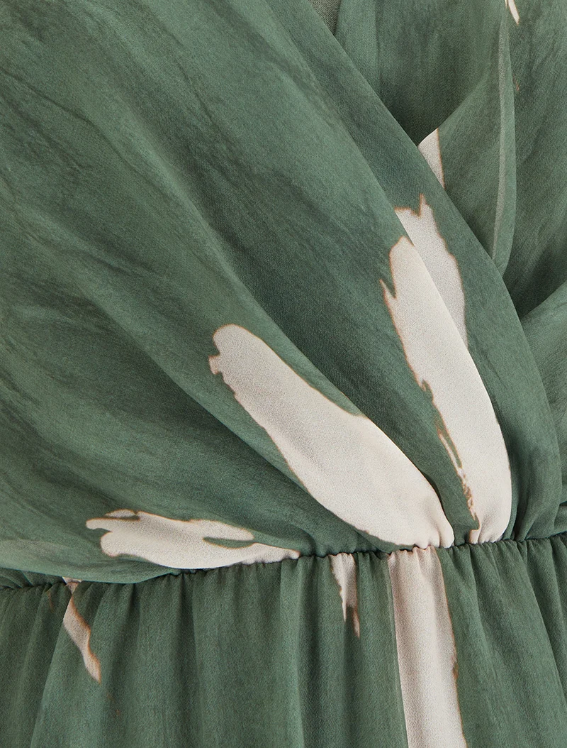 Grafisches Wickelkleid mit V-Ausschnitt - Kaki